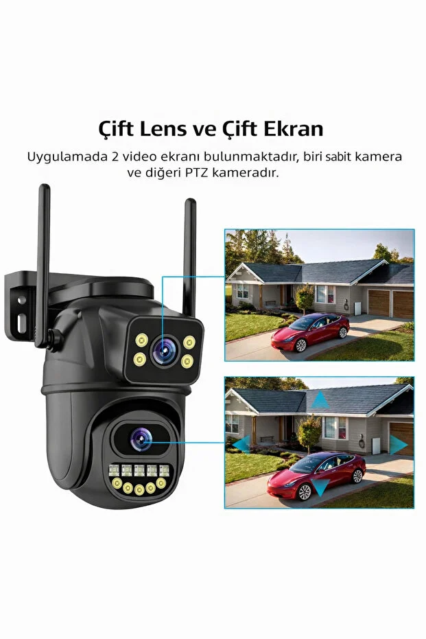 Akıllı Kamera Wifi Bağlantılı Çift Lensli Gece Görüşlü Çift Yönlü Ses Otomatik Hareket Takibi